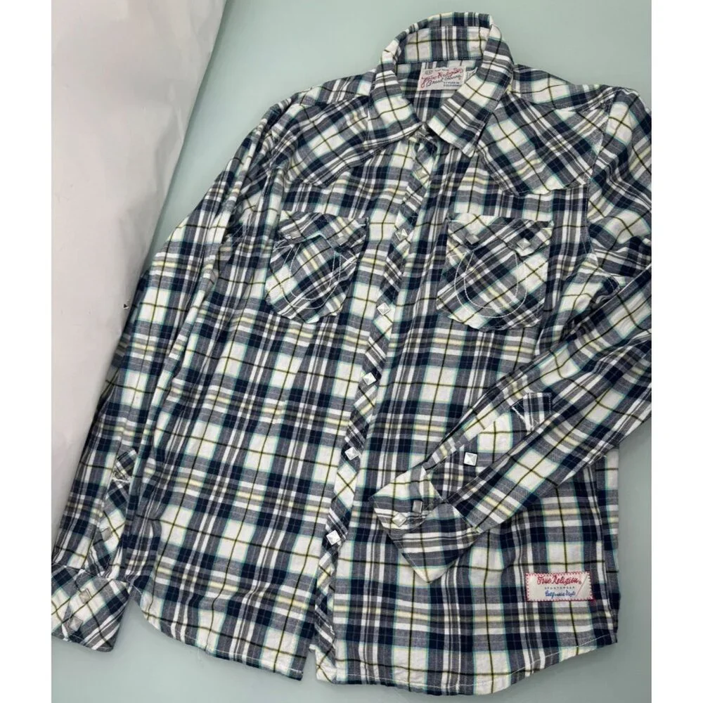 True Religion Men Shirt Medium M Western Diamond Peal Snap Long Sleeve Rare!